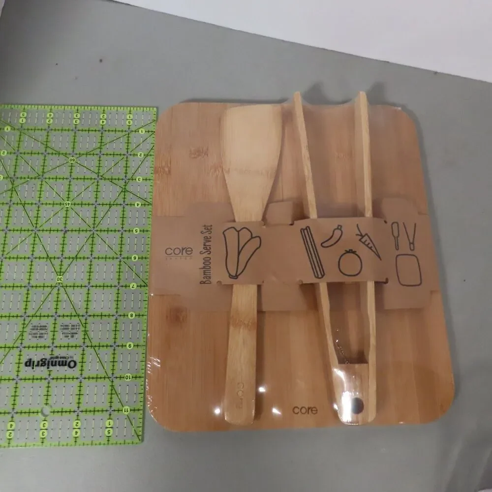 *New* Core Bamboo ~ Bamboo Serve Set ~ Serving Board Spatula Tongs ~ Sealed